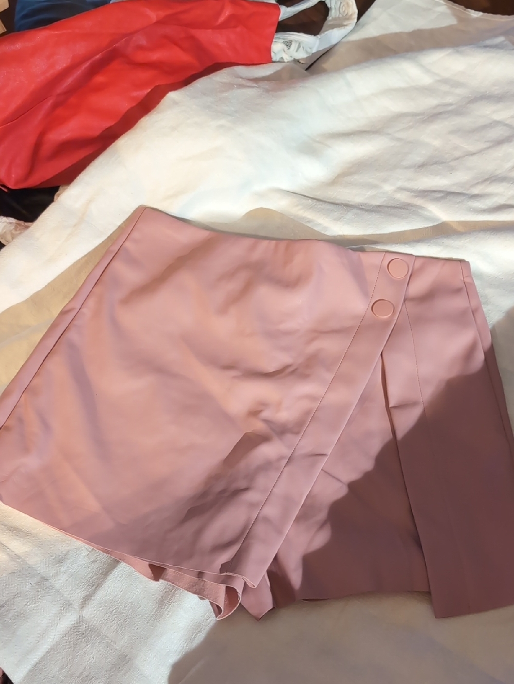 Love Tree Pink faux leather mini Skort